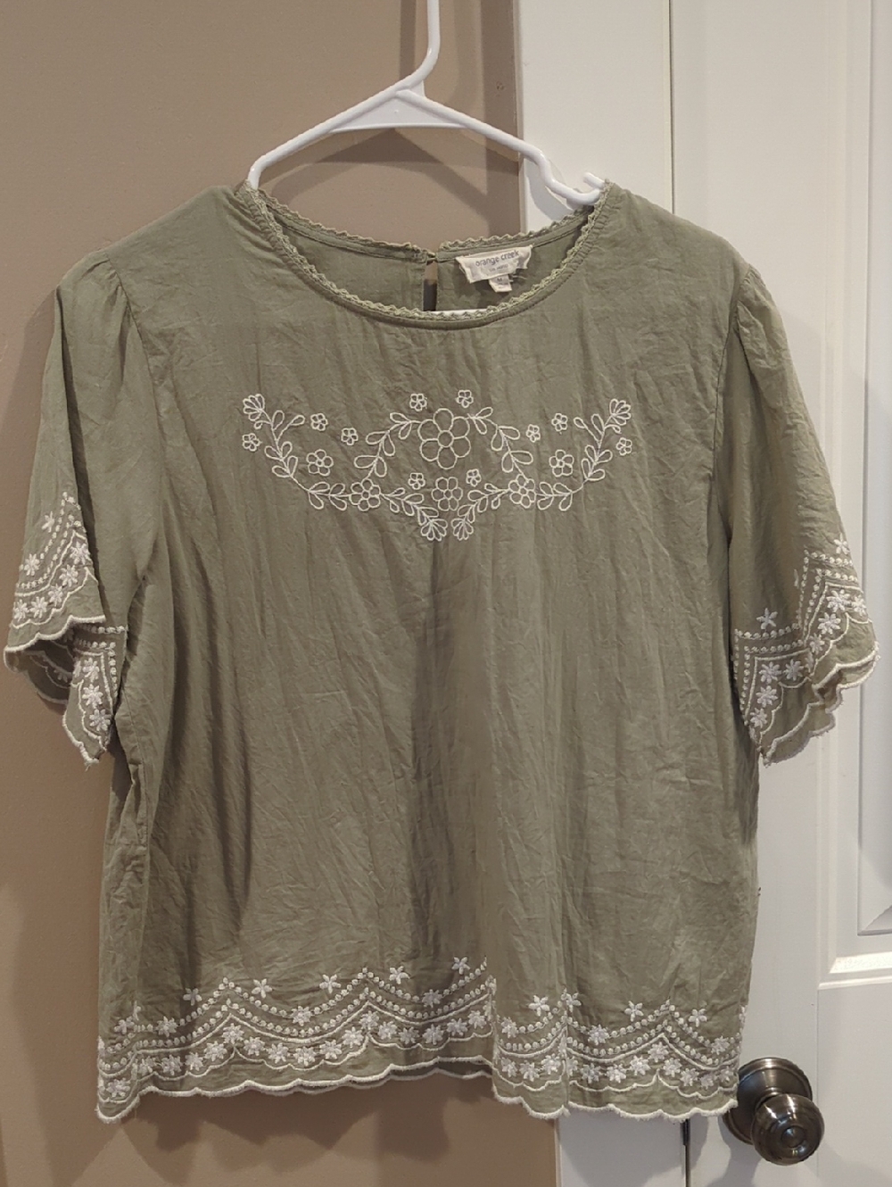 Scalloped Sage 100% Cotton Blouse
